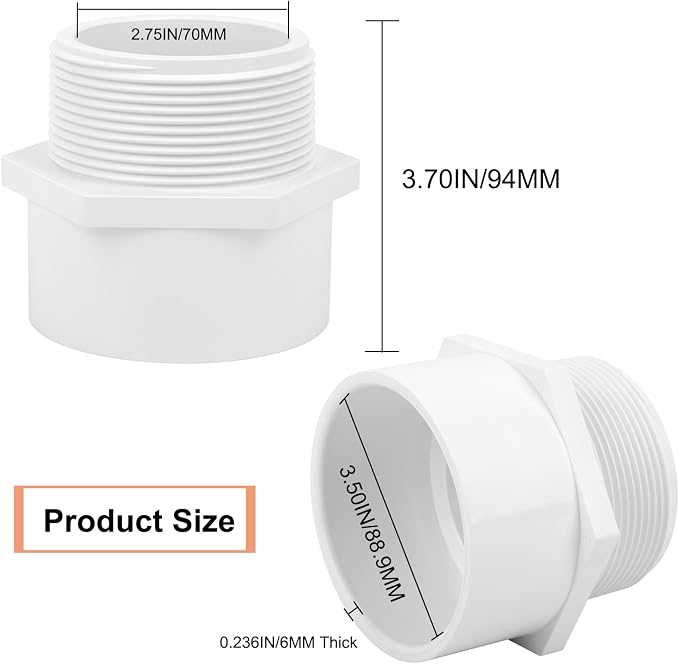 2Pack 3" PVC Male Adapter Pipe Fittings, 2-Way PVC Hose Adapter Coupling - Image 2