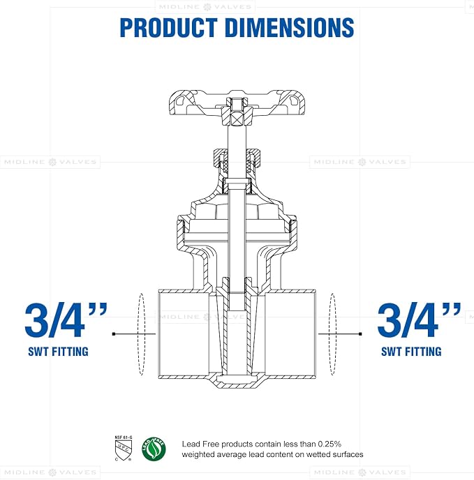 Midline Valve 427D256-5 Gate Valve, Lead Free, 3/4 in. Sweat Connection - Image 3