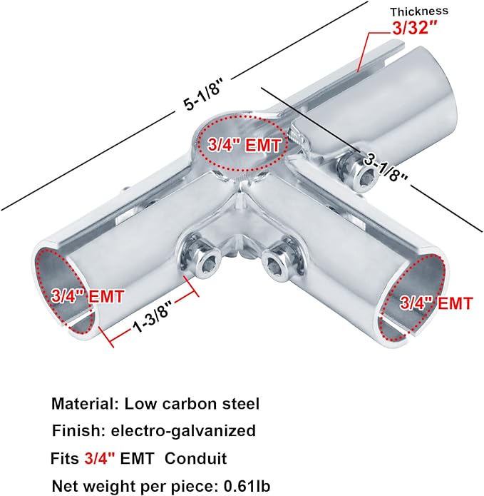 4 Sets 4 Way Structural Pipe Connectors, Fits 3/4" EMT Conduit | - Image 2