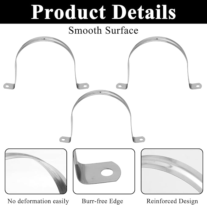 10PCS 4 Inch Stainless Steel U Bracket, M100 Pipe Strap Clamp, 2 Hole Hose - Image 3