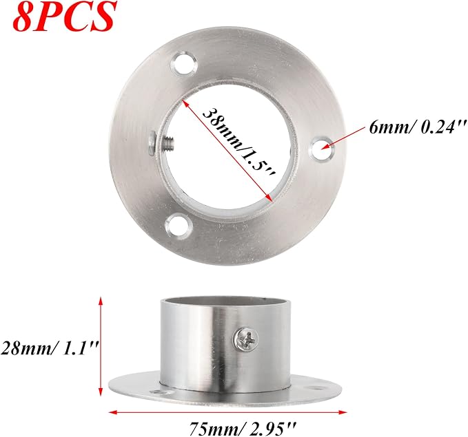 Antrader Closet Rod Flange, Stainless Steel 1.5 Inch Dia. Adjustable Socket - Image 2