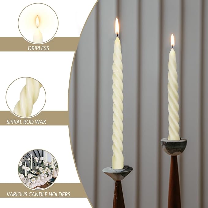 12 PCS Natural Beeswax Spiral Taper Candles Bulk, 10 Inch Tall - Image 2