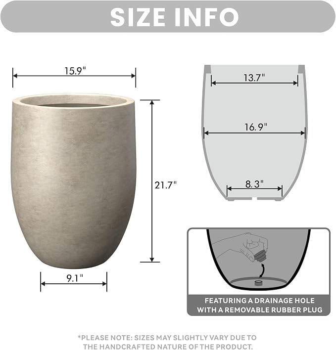 Kante Large Round Bullet Weathered Concrete Planter 21.7" Tall, Outdoor | - Image 2