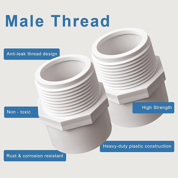 1.5 Inch Male Thread PVC Fittings White 2-Way PVC Pipe Coupling Adapter - Image 4