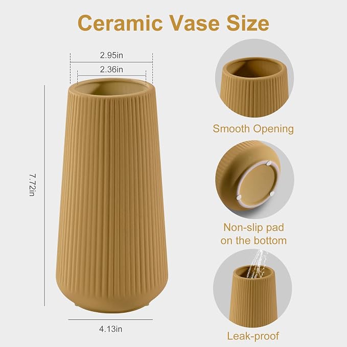 Milk Coffee Ceramic Vase, GUKJOB Small Cute Flower Vase - Image 6