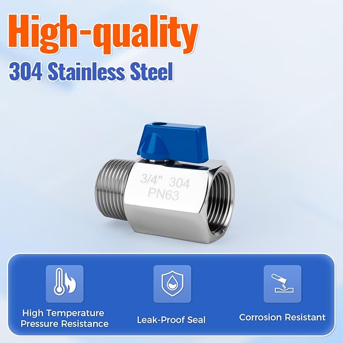 2 Pack 3/4" Mini Ball Valve, 304 Stainless Steel Manual Shut-Off Ball Valve - Image 2