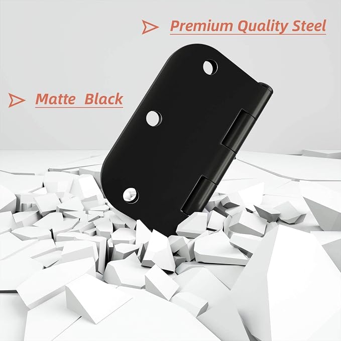 HOSOM 12 Pack Rounded Matte Black Door Hinges 3.5 x 3.5 inch - Image 4