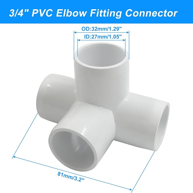 Piutouyar 4 Pcs 3/4" Elbow PVC Pipe Fitting, 4 Way | Furniture Grade Pipe - Image 2