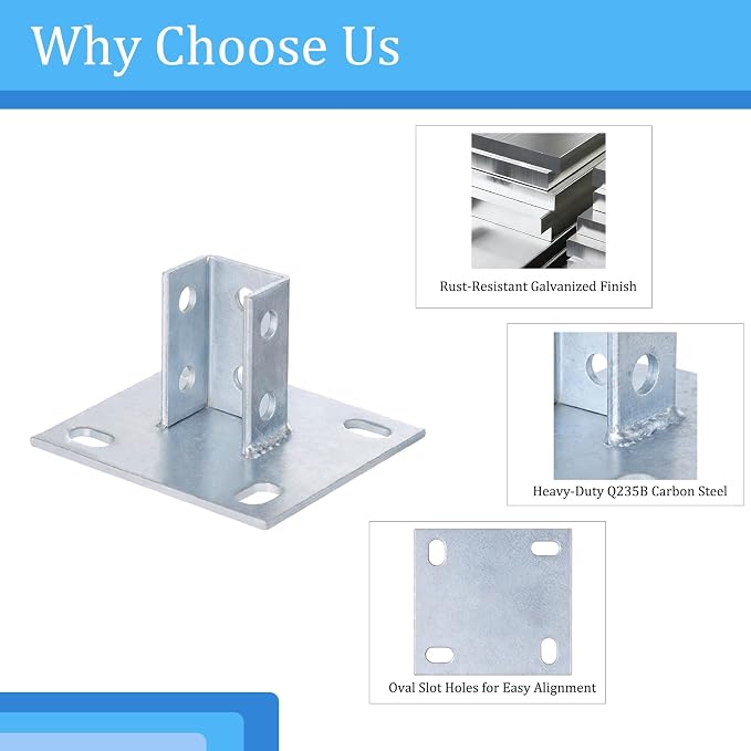 4 PCS U-Shape Strut Post Bases, 1-5/8 in Square Channel, 5.7 x 5.7 in Plate | - Image 4