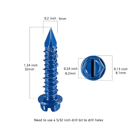 Wensilon 3/16" * 1-1/4" Slotted Hex Concrete Screws Anchor Blue Hexagon Head - Image 2