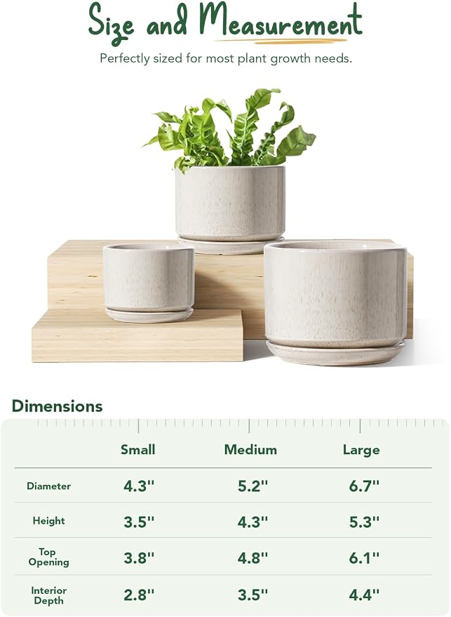 LE TAUCI Ceramic Plant Pots, 4.3+5.3+6.8 inch, Planters - Image 5
