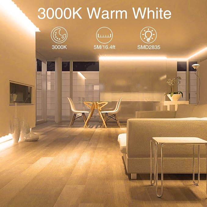Warm LED Strip Lights, Onforu16.4ft Dimmable Strip Lighting, 3000K 5m 12v Tape - Image 3