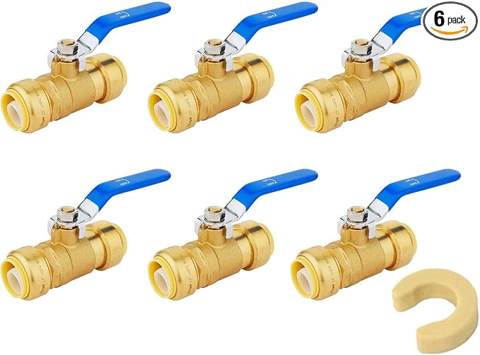 1" Ball Valves, 6 Pack Push Fit Shut Off Valves by Unknown