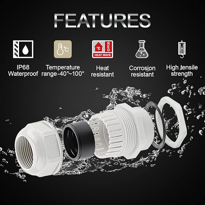 50 Pack NPT 1/4" Cable Glands Waterproof Adjustable 4-8mm Cable Connectors Grey - Image 3