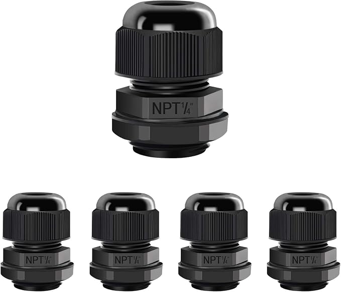 5 Pack NPT 1/4" Cable Glands Waterproof Adjustable 4-8mm Cable Connectors Black by LeMotech