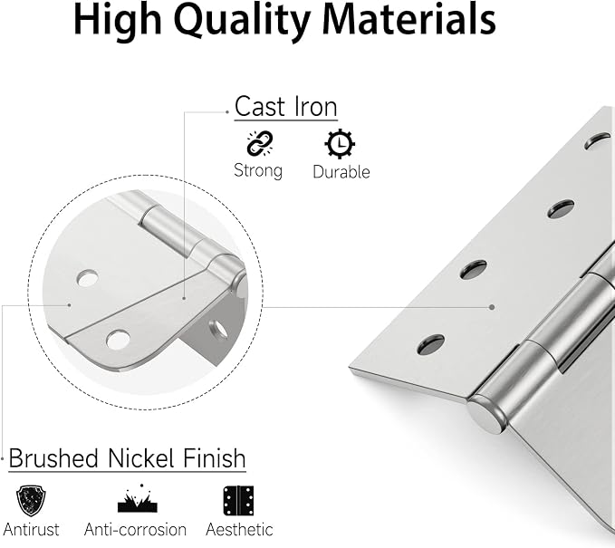 HOSOM 3 Pack 4 Inch Brushed Nickel Door Hinges - Image 3