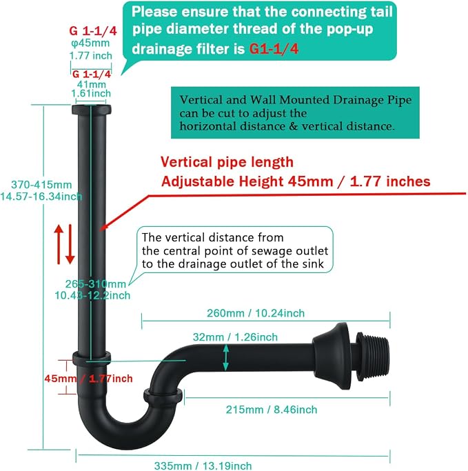 Brass P Trap U-Shape 1 1/4 inch Sink Drain Pipe - Image 2