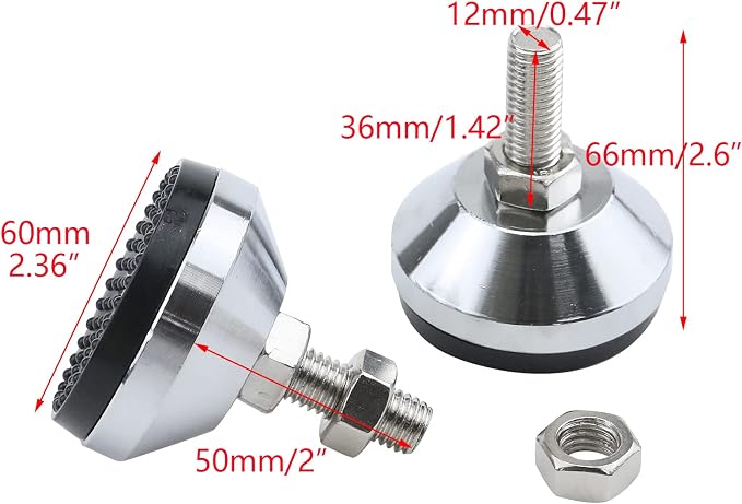 Antrader 4Pcs Carbon Steel M12 Thread 2 Inch Adjustable Leg Levelers, Cabinet & - Image 3