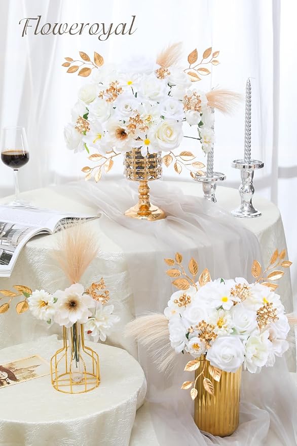 Artificial Flowers Combo Pure White Flowers Mix Silk Flowers Fake Roses - Image 4