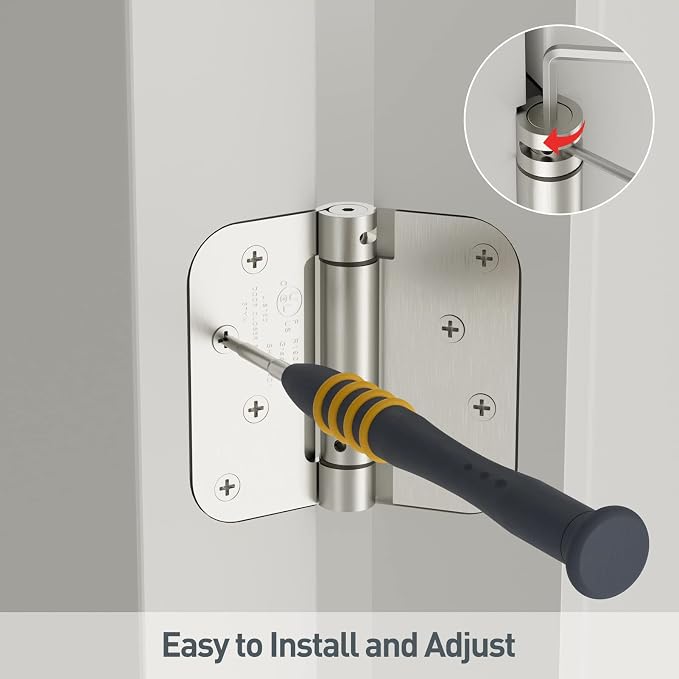 HOSOM 3 Pack Self Closing Door Hinges Brushed Nickel 4 Inch Spring Loaded Hinges - Image 5