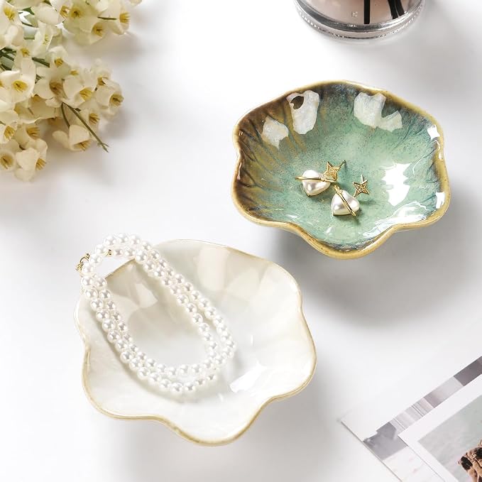 JAMEND CLXP 2PCS Ring Holder Dish, Small Key Bowl, Ceramic Trinket Tray Jewelry - Image 3