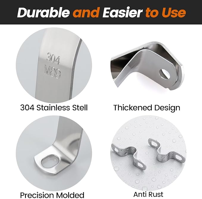 10 PCS 1-1/4 Inch, 304 Stainless Steel Thickened Pipe Clamps, Heavy-Duty Two - Image 3
