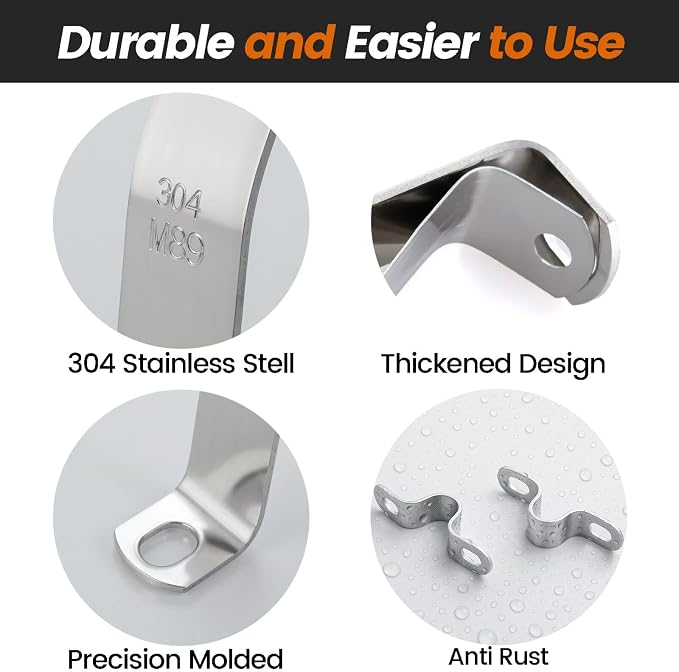6 PCS 2-3/8 Inch, 304 Stainless Steel Thickened Pipe Clamps, Heavy-Duty Two - Image 3