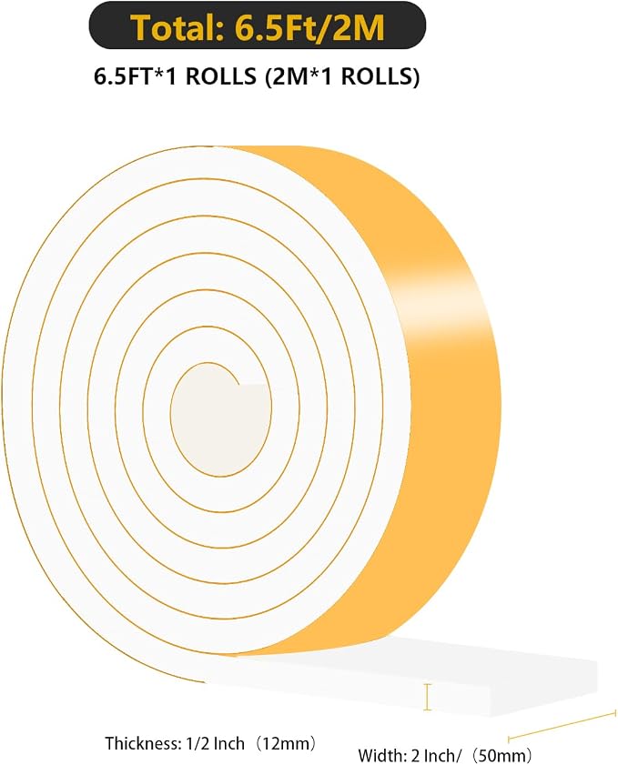 Door Seal Strip, High Density CR Insulation Tape, 2 in x 1/2 in x 6.5Ft | - Image 2