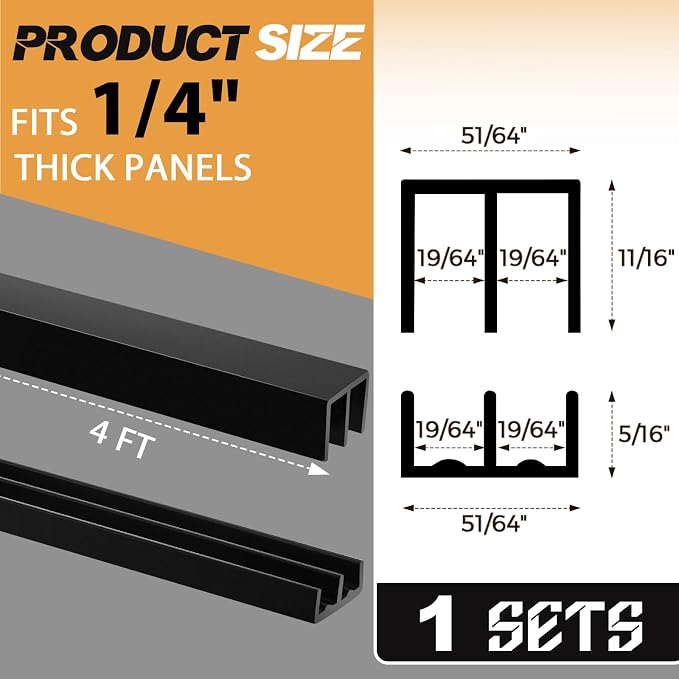 1 Set 4 ft Long Plastic Sliding Cabinet Door Track Hardware Set - Image 2