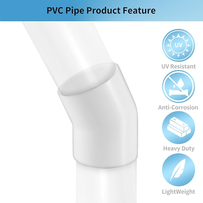 LESSO 2 Inch 22.5 Degree PVC Elbow Pipe Fitting, SCH40 White, 2 Pack | 2" PVC - Image 3