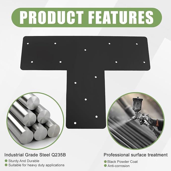 4 Pcs 16.9"x 12" T Post Brackets, Thickness 0.12" Mending Plates | T Beam - Image 3
