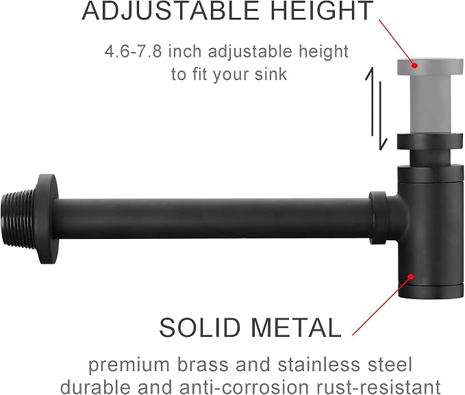 Brass Round Bottle P Trap, Basin Sink Waste Trap Drain Tube Kit Adjustable - Image 2