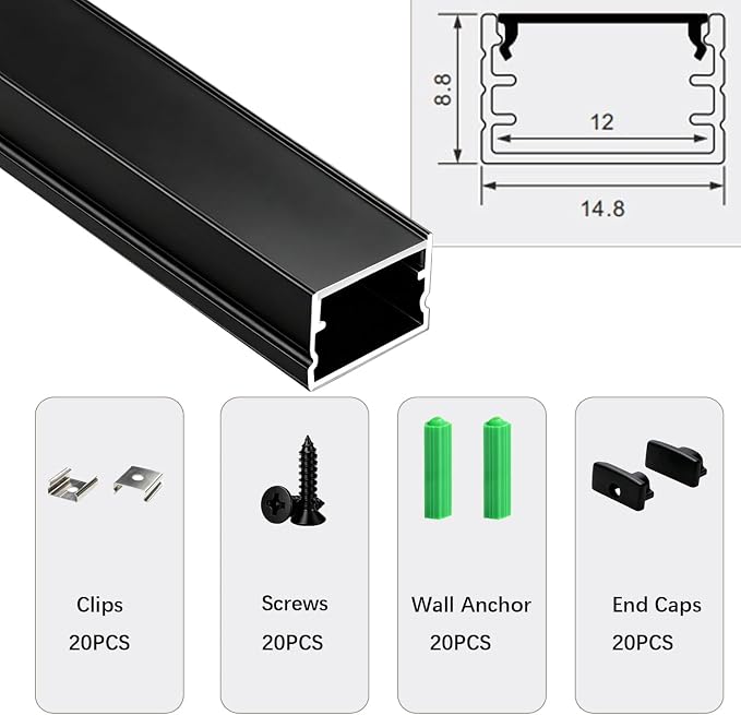 U-Shaped 3.28 ft LED Light Diffuser Aluminum Channel 10 Pack | Flush Mounted - Image 2