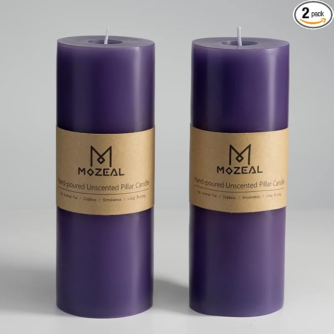 MOZEAL 3" x 8" Hand-Poured Unscented Large Candle, Smokeless Rustic Pillar by MOZEAL