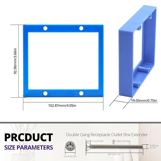 3/4” Blue Double Gang Outlet Extender, Fixes Recessed or Protruding Electrical - Image 2