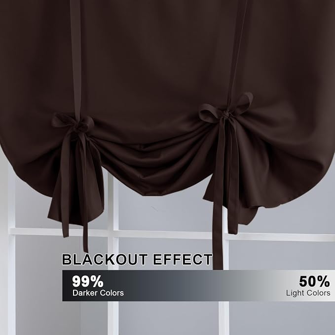 H.VERSAILTEX Blackout Curtain for Bathroom Windows Chocolate Brown Tie-Up Shade - Image 3