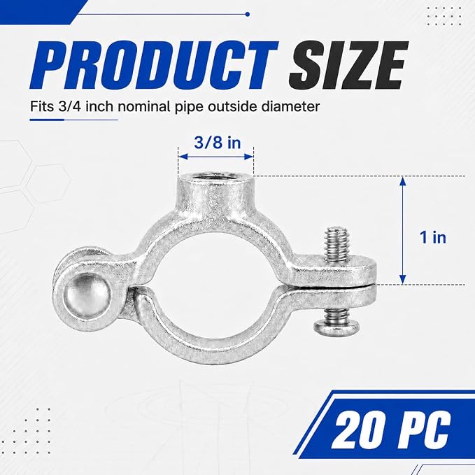 20 Pack 3/4'' Silver Hinged Split Ring Pipe Hanger, Galvanized Iron - Image 2