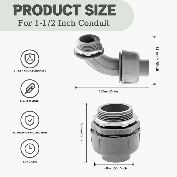 10 Pack 1-1/2 Inch Liquid Tight Connectors - Image 2