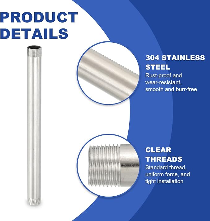 PATIKIL 304 Stainless Steel Pipe Fitting, 2 Pack 3/4" BSP Male x 3/4" BSP Male - Image 4