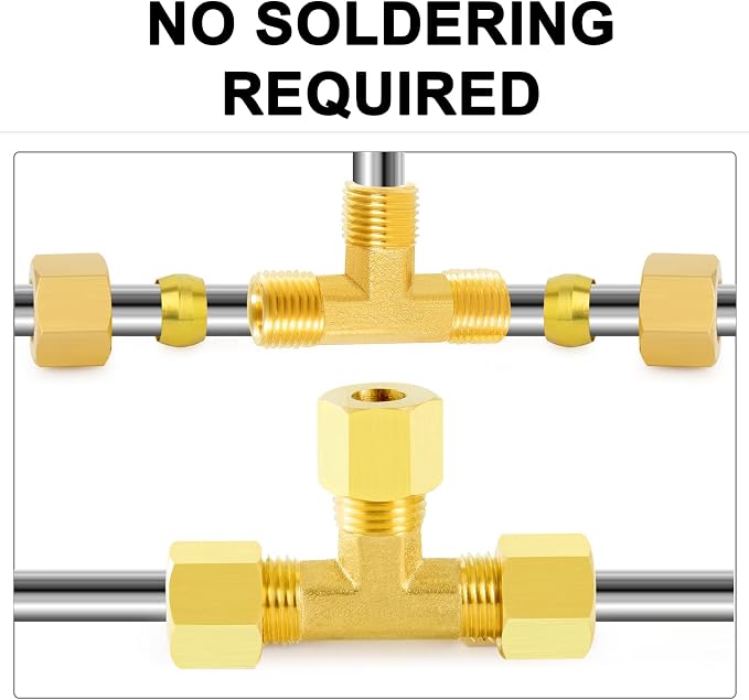 ChillWaves Brass Tee Compression Tube Fitting, 3/16" OD Compression Union - Image 5