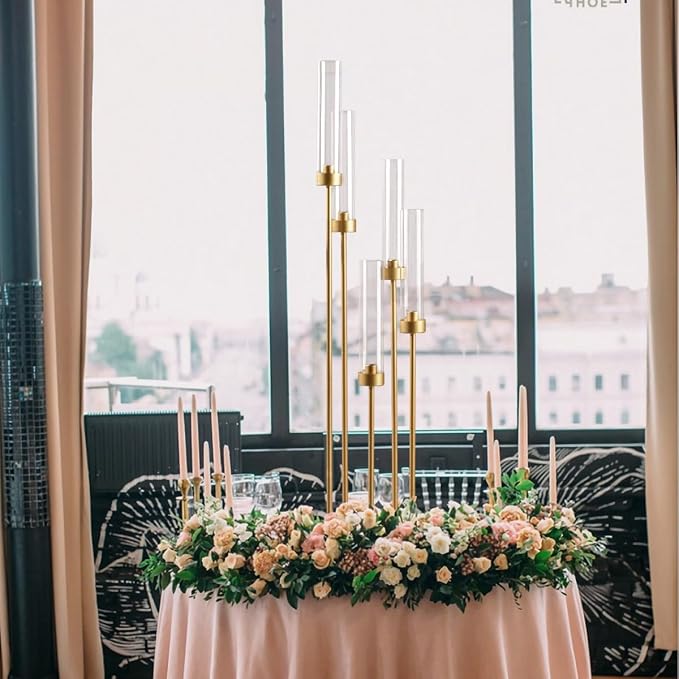 39.4'' Tall Gold Floor Candelabra，Set of 8PCS 5 Arm Candle Holder Tall Floor - Image 7
