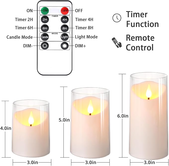 NURADA Flameless Candles with Remote Timer: 3D Wick Battery Operated Led Pillar - Image 6