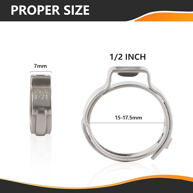 500PC HeSun 1/2" PEX Crimp Ring, Pex Cinch Clamp Ring | Premium 304 Stainless - Image 2