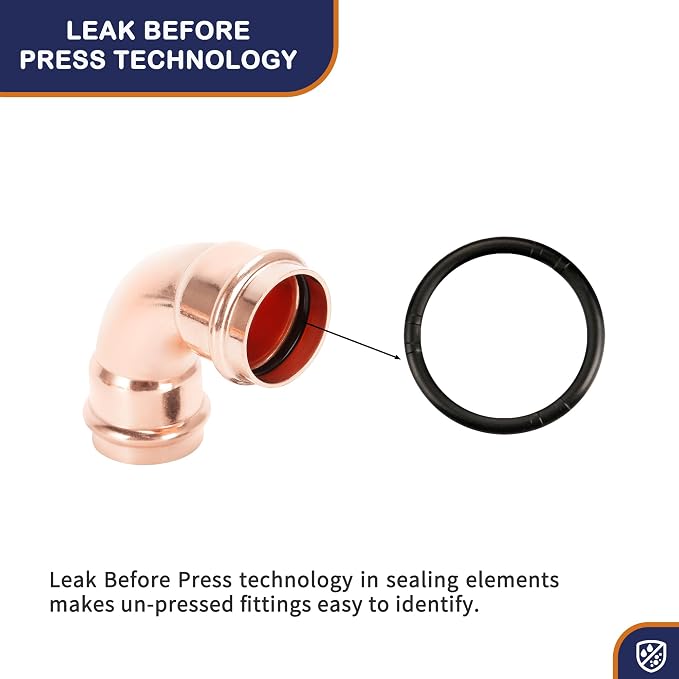 Copper Press Fittings 90 degree Elbow 1 inch 5 Pack Zero Lead | Press x Press - Image 5