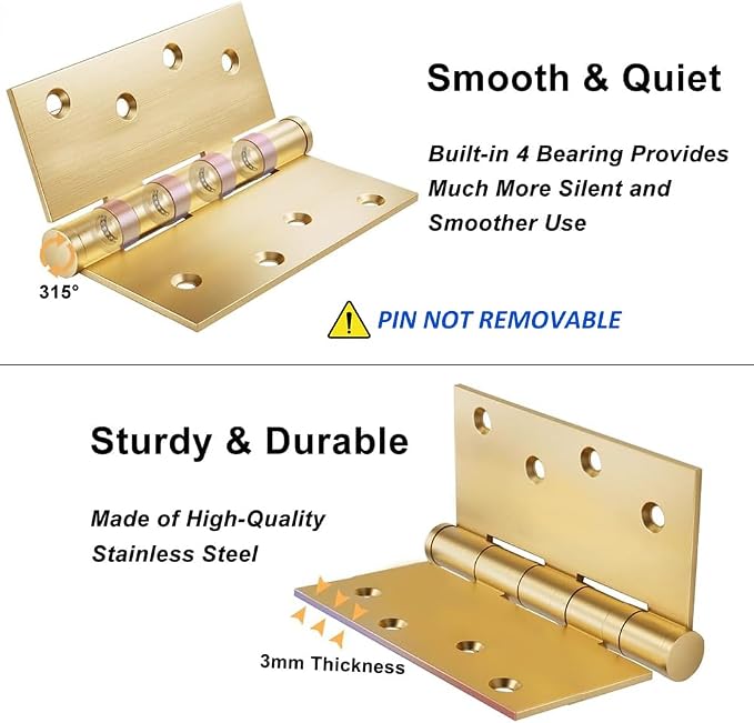 VOLUKA 3 Pack Stainless Steel 4'' Door Hinges - Image 2