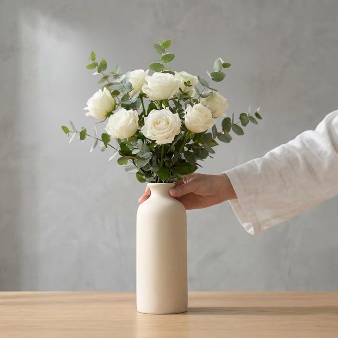 Small Ceramic Vase Set of 3, Modern Boho Farmhouse Flowers Vases | Decorative - Image 4