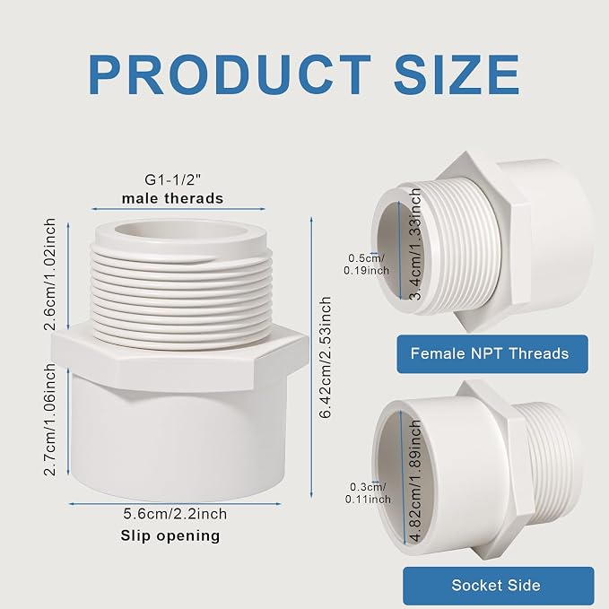1.5 Inch Male Thread PVC Fittings White 2-Way PVC Pipe Coupling Adapter - Image 2
