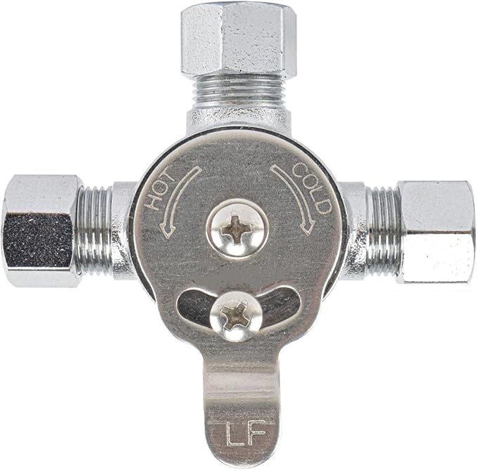 3/8" Manual Mixing Valve for Hot and Cold Water, Three-way Solid Brass - Image 2