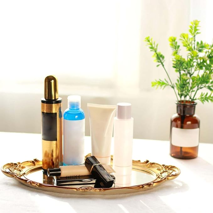 Polyresin Ellipse Antique Decorative Mirror Tray, Makeup Organizer, Jewelry - Image 3