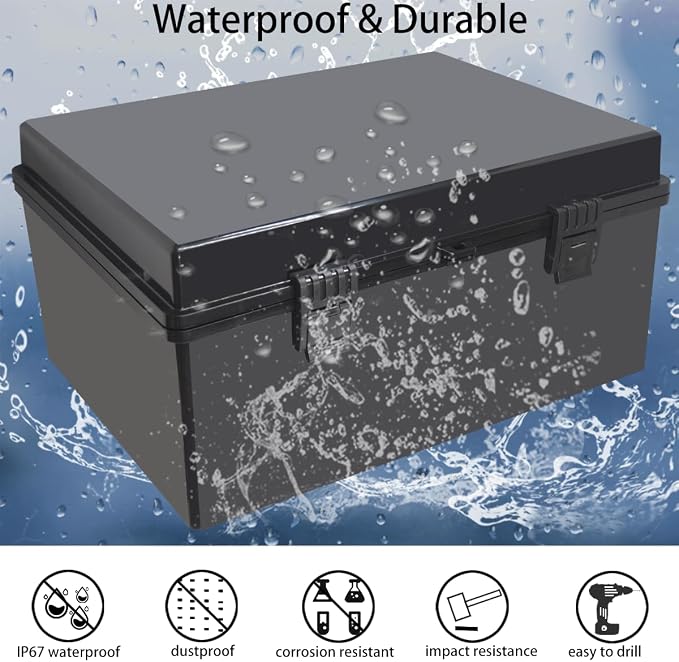 Junction Box, Hinged Black Cover IP67 Waterproof ABS Project Box - Image 2